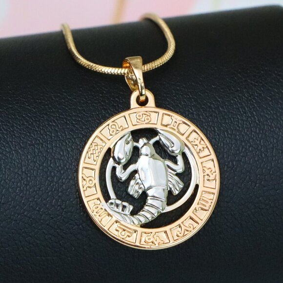 "Rose Gold Cancer Zodiac Pendant with Crab Symbol and Sign Circle, XPPT1448 - Picture 1 of 13